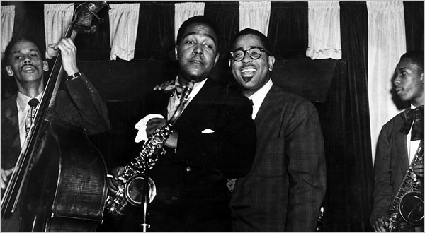 Tommy Potter, Charlie Parker, Dizzy Gillespie, and John Coltrane.jpg